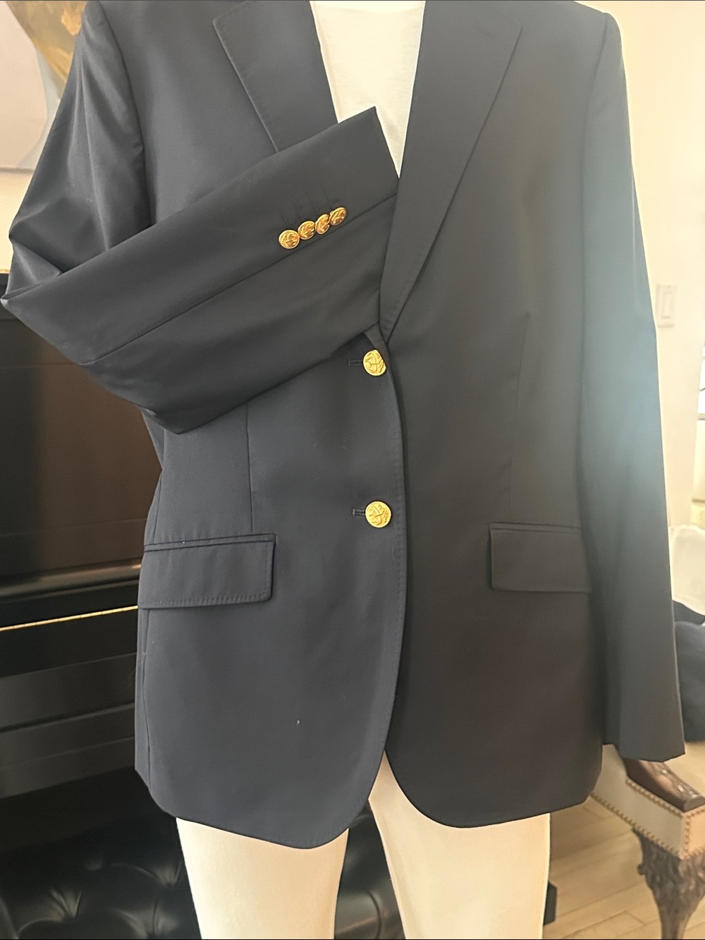 Brooks Brothers, Loro Piana wool classic Navy Blazer with Gold Buttons- unisex